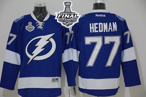 Lightning #77 Victor Hedman Blue 2015 Stanley Cup Stitched Jersey