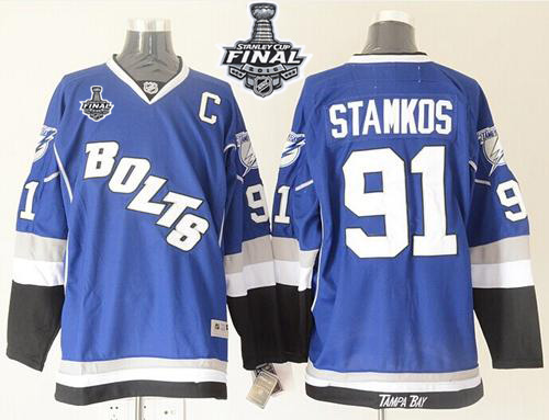 Lightning #91 Steven Stamkos Blue Third 2015 Stanley Cup Stitched Jersey