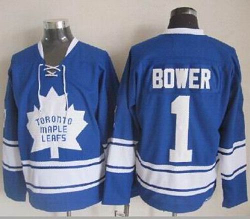 Maple Leafs #1 Johnny Bower Blue CCM Throwback Stitched Jersey