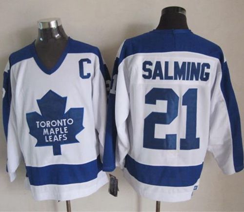 Maple Leafs #21 Borje Salming White Blue CCM Throwback Stitched Jersey
