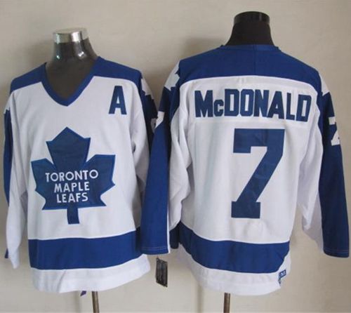 Maple Leafs #7 Lanny McDonald White Blue CCM Throwback Stitched Jersey