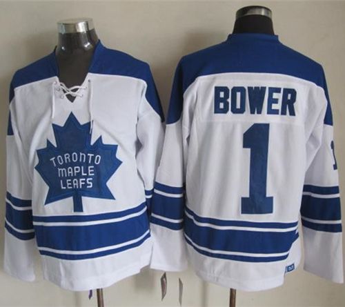 Maple Leafs #1 Johnny Bower White CCM Throwback Third Stitched Jersey