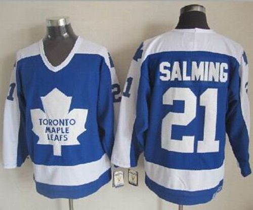 Maple Leafs #21 Borje Salming Blue White CCM Throwback Stitched Jersey