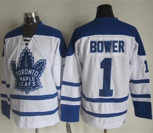 Maple Leafs #1 Johnny Bower White CCM Throwback Winter Classic Stitched Jersey