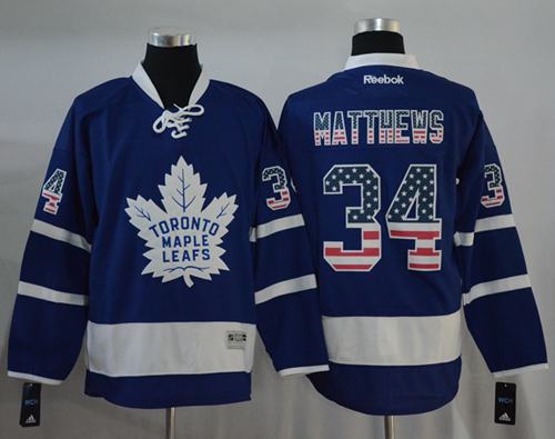 Maple Leafs #34 Auston Matthews Blue USA Flag Fashion Stitched Jersey