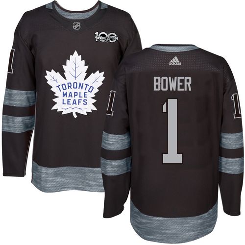 Maple Leafs #1 Johnny Bower Black 1917-2017 100th Anniversary Stitched Jersey