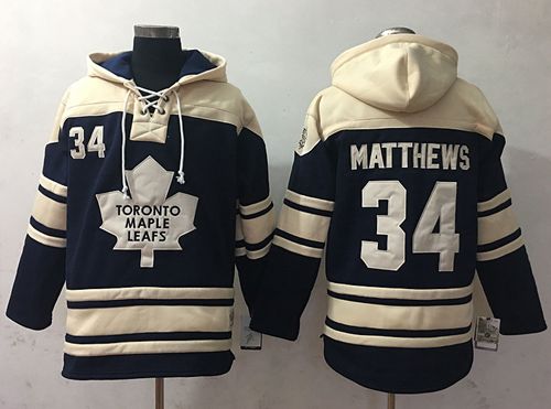 Maple Leafs #34 Auston Matthews Blue Sawyer Hooded Sweatshirt Stitched Jersey
