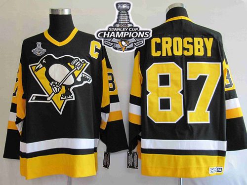 Mitchell Ness Penguins #87 Sidney Crosby Black 2016 Stanley Cup Champions Stitched Jersey