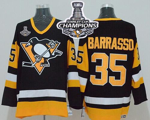 Mitchell Ness Penguins #35 Tom Barrasso Black 2016 Stanley Cup Champions Stitched Jersey