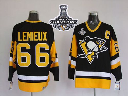 Mitchell Ness Penguins #66 Mario Lemieux Black 2016 Stanley Cup Champions Stitched Jersey