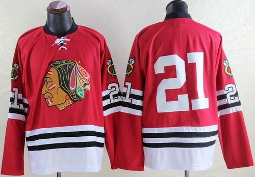 Mitchell And Ness 1960-61 Blackhawks #21 Stan Mikita Red Throwback Stitched Jersey