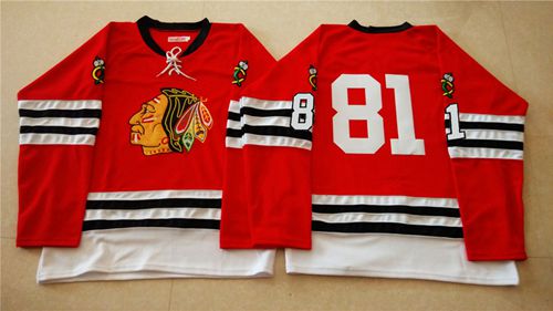 Mitchell And Ness 1960-61 Blackhawks #81 Marian Hossa Red Stitched Jersey