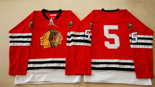 Mitchell And Ness 1960-61 Blackhawks #5 David Rundblad Red Stitched Jersey
