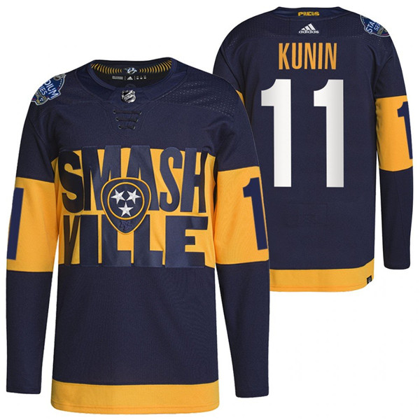 Nashville Predators #11 Luke Kunin 2022 Navy Stadium Series Breakaway Player Stitched Jersey