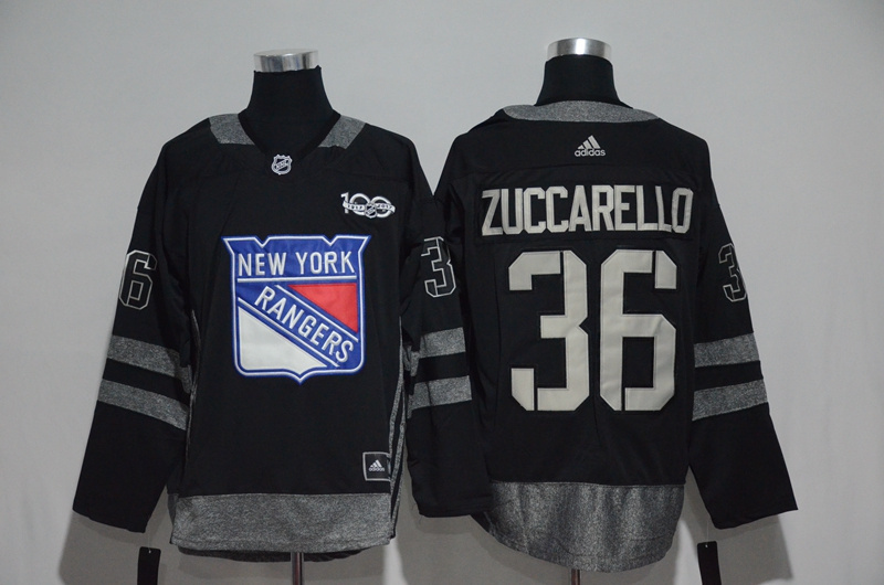 New York Rangers #36 Mats Zuccarello Black 1917-2017 100th Anniversary Stitched Jersey