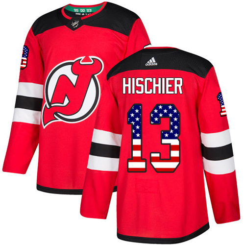 New Jersey Devils #13 Nico Hischier Red USA Flag Stitched Jersey
