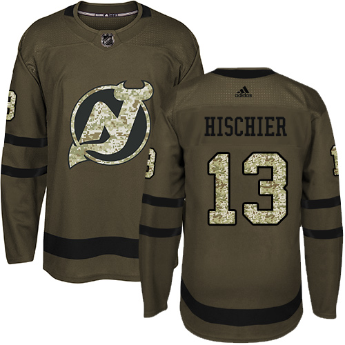New Jersey Devils #13 Nico Hischier Green Salute To Service Stitched Jersey