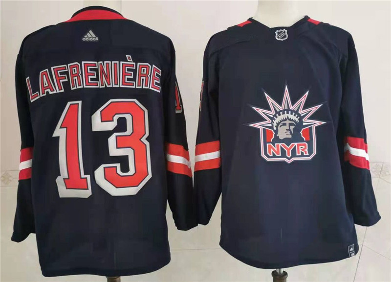 New York Rangers #13 Alexis Lafrenière 2021 Navy Reverse Retro Stitched Jersey
