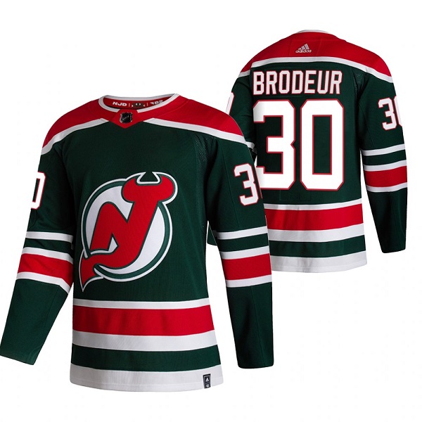 New Jersey Devils #30 Martin Brodeur 2021 Green Reverse Retro Stitched Jersey