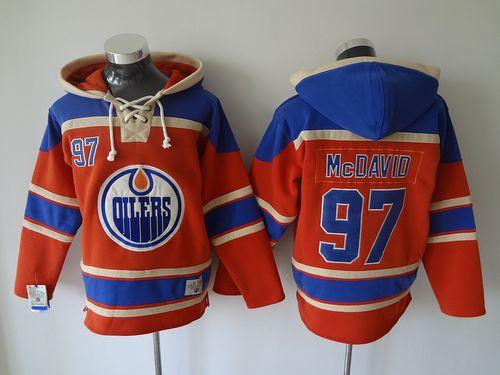 Oilers #97 Connor McDavid Orange Sawyer Hooded Sweatshirt Stitched Jersey