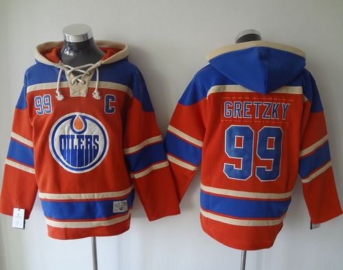 Oilers #99 Wayne Gretzky Orange Sawyer Hooded Sweatshirt Stitched Jersey