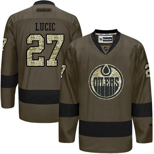 Oilers #27 Milan Lucic Green Salute To Service Stitched Jersey