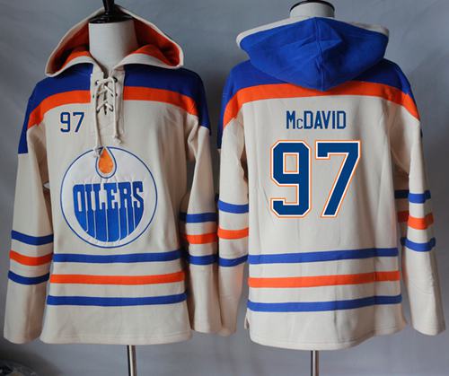 Oilers #97 Connor McDavid Cream Sawyer Hooded Sweatshirt Stitched Jersey