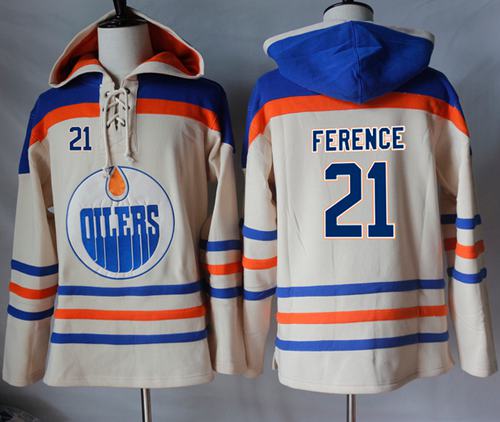 Oilers #21 Andrew Ference Cream Sawyer Hooded Sweatshirt Stitched Jersey