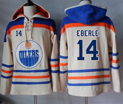Oilers #14 Jordan Eberle Cream Sawyer Hooded Sweatshirt Stitched Jersey