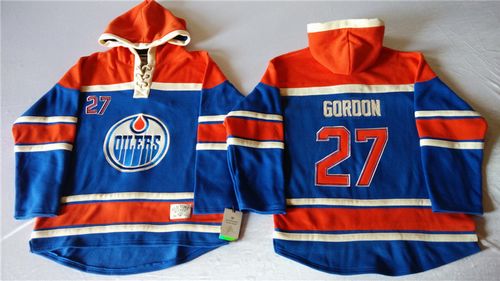 Oilers #27 Boyd Gordon Light Blue Sawyer Hooded Sweatshirt Stitched Jersey