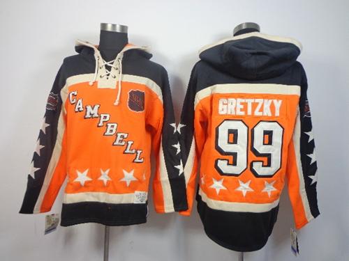 Oilers #99 Wayne Gretzky Orange All Star Sawyer Hooded Sweatshirt Stitched Jersey