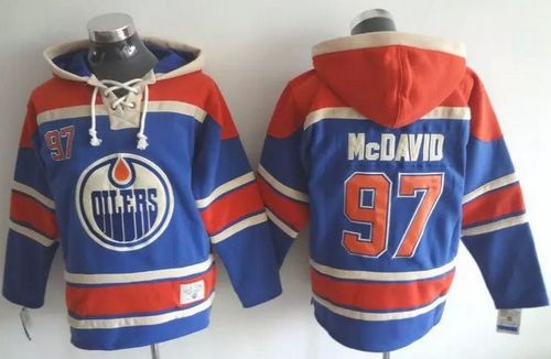 Oilers #97 Connor McDavid Light Blue Sawyer Hooded Sweatshirt Stitched Jersey