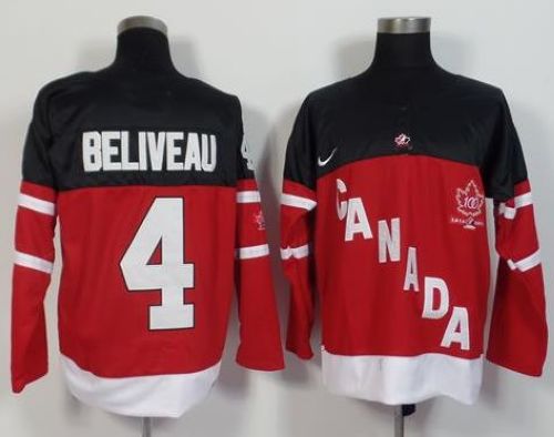 Olympic CA. #4 Jean Beliveau Red 100th Anniversary Stitched Jersey