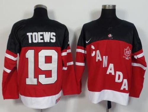 Olympic CA. #19 Jonathan Toews Red 100th Anniversary Stitched Jersey