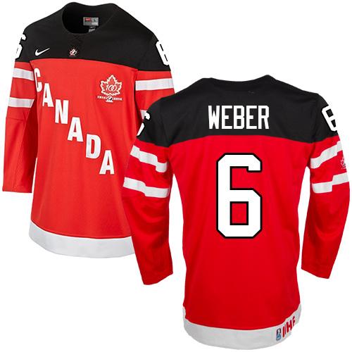 Olympic CA. #6 Shea Weber Red 100th Anniversary Stitched Jersey
