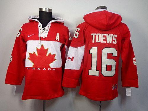 Olympic CA. #16 Jonathan Toews Red Sawyer Hooded Sweatshirt Stitched Jersey
