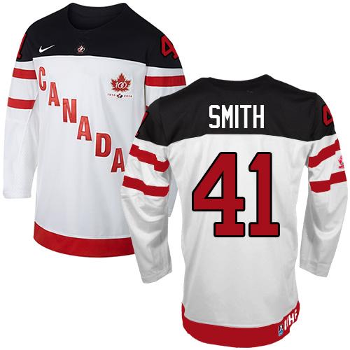 Olympic CA. #41 Mike Smith White 100th Anniversary Stitched Jersey