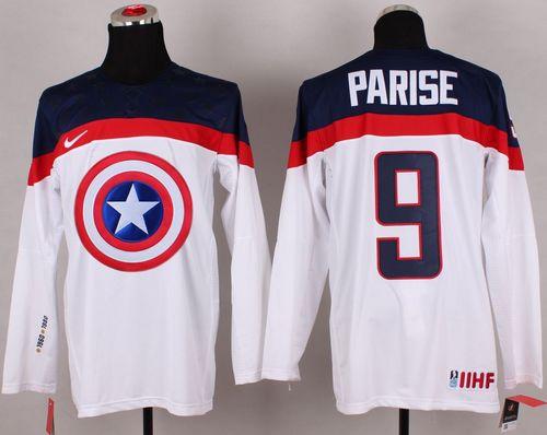 Olympic Team USA #9 Zach Parise White Captain America Fashion Stitched Jersey