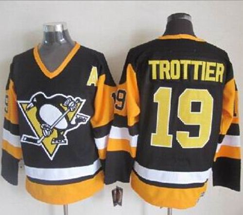 Penguins #19 Bryan Trottier Black CCM Throwback Stitched Jersey