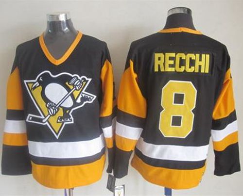 Penguins #8 Mark Recchi Black CCM Throwback Stitched Jersey