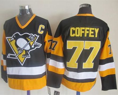 Penguins #77 Paul Coffey Black CCM Throwback Stitched Jersey
