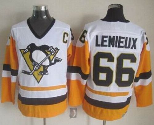 Penguins #66 Mario Lemieux White Black CCM Throwback Stitched Jersey