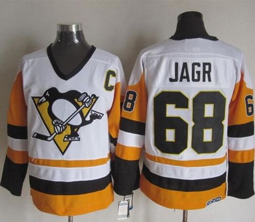 Penguins #68 Jaromir Jagr White Black CCM Throwback Stitched Jersey