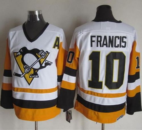 Penguins #10 Ron Francis White Black CCM Throwback Stitched Jersey