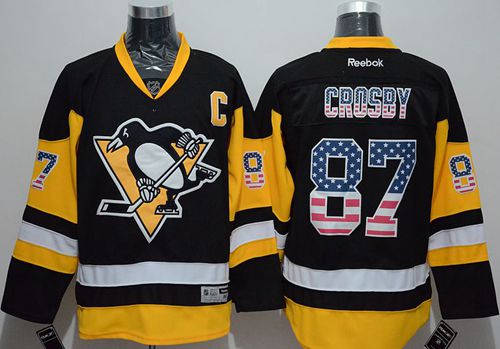 Penguins #87 Sidney Crosby Black Alternate USA Flag Fashion Stitched Jersey