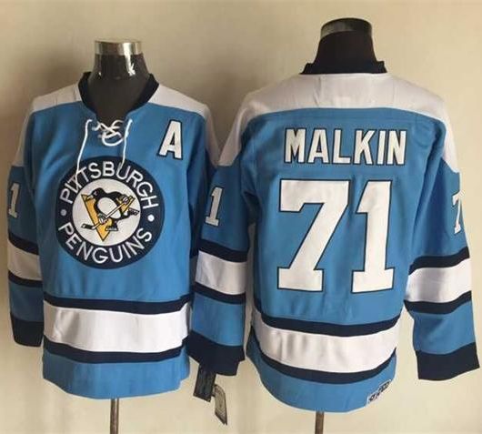 Penguins #71 Evgeni Malkin Blue Alternate CCM Throwback Stitched Jersey