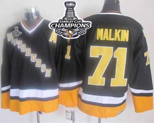 Penguins #71 Evgeni Malkin Black Yellow CCM Throwback 2016 Stanley Cup Champions Stitched Jersey