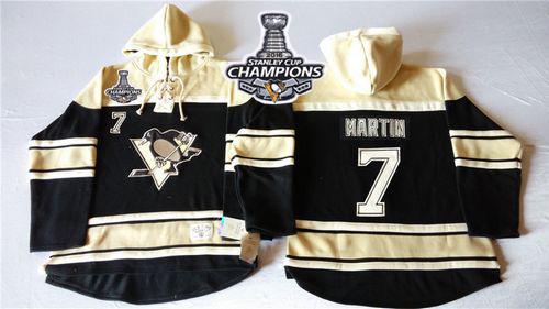 Penguins #7 Paul Martin Black Sawyer Hooded Sweatshirt 2016 Stanley Cup Champions Stitched Jersey