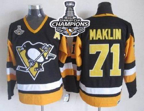 Penguins #71 Evgeni Malkin Black CCM Throwback 2016 Stanley Cup Champions Stitched Jersey