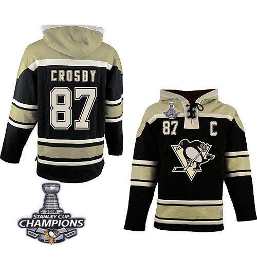 Penguins #87 Sidney Crosby Black Sawyer Hooded Sweatshirt 2016 Stanley Cup Champions Stitched Jersey